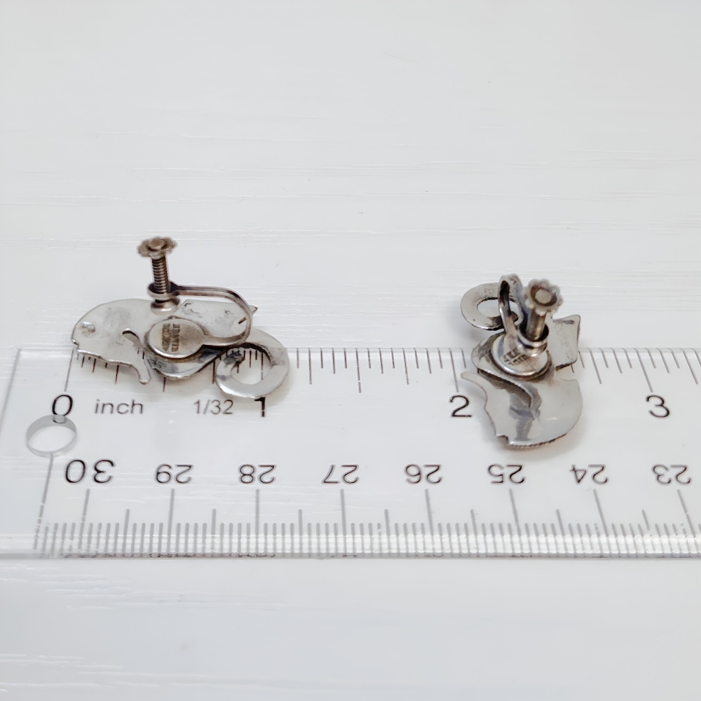 Vintage Antique MEXICO Sterling Silver Seahorse Screwback Earrings - Picture 6 of 8